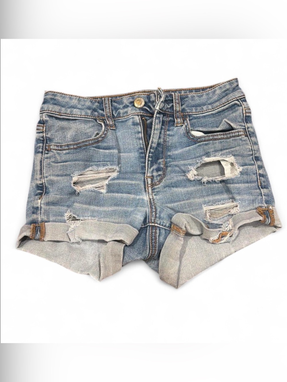 PacSun Women's Light Blue Distressed Cuffed Denim Shorts
